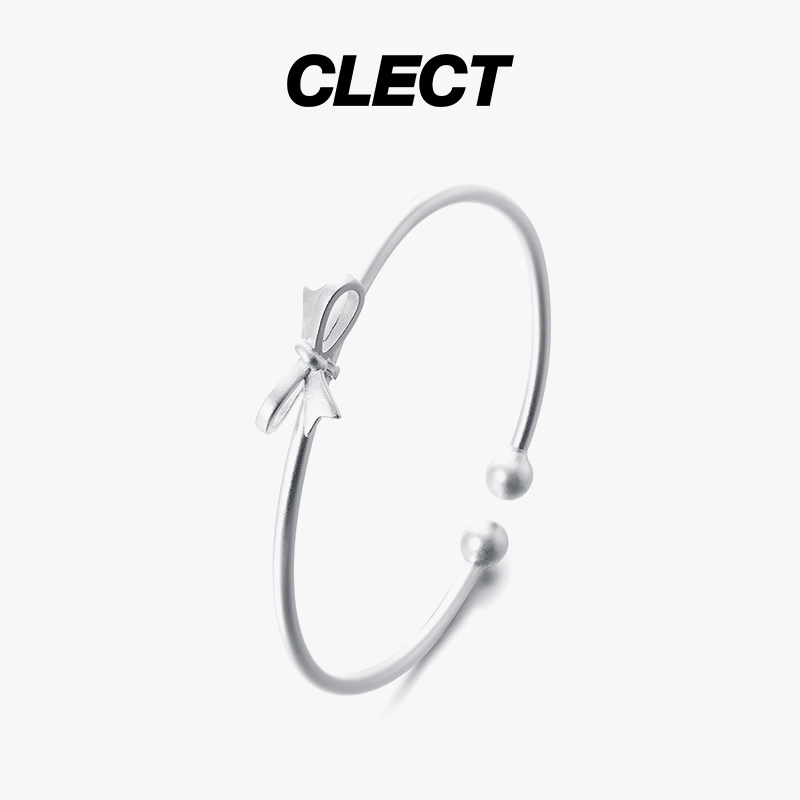 clect蝴蝶结999纯银手镯女年轻款足银镯子实心2021年新款生日礼物