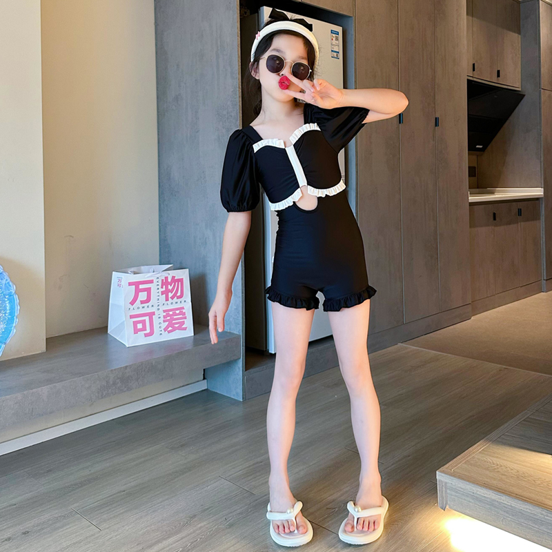 品牌女童连体泳衣夏季2025年新款洋气女孩保守平角游泳衣大童速干