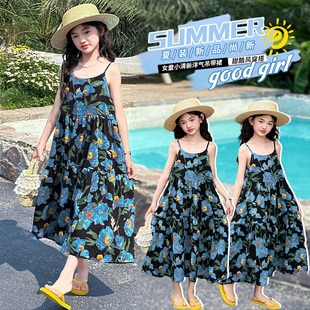 品牌女童夏連衣裙2025新款 裙子兒童女孩海邊吊帶沙 女大童巨好看
