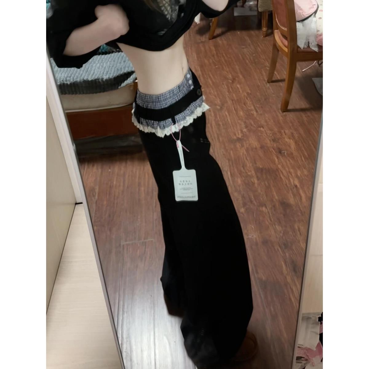 高个子加长拼接花边西装裤女秋季直筒裤慵懒裤子休闲裤拖地阔腿裤