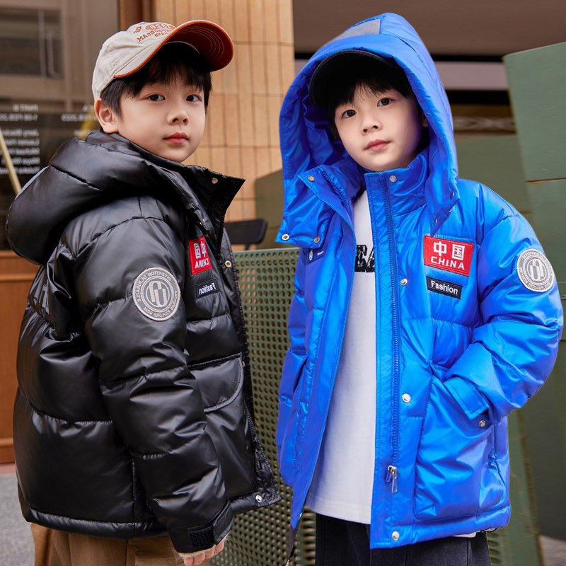 儿童羽绒服巴拉舞中大童男童冬季加厚亮面免洗面包服短款大中国潮