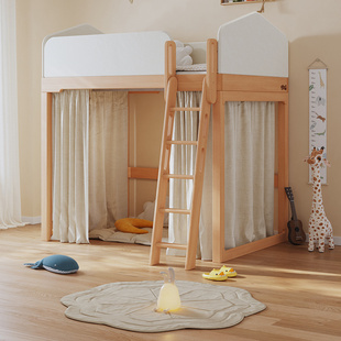 优漫居全实木儿童高架床上床下空复式单上层两用小户型省空间半高