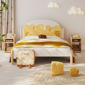 优漫居实木男孩单人床简约小户型榉木儿童床女孩芝士收纳床高箱床