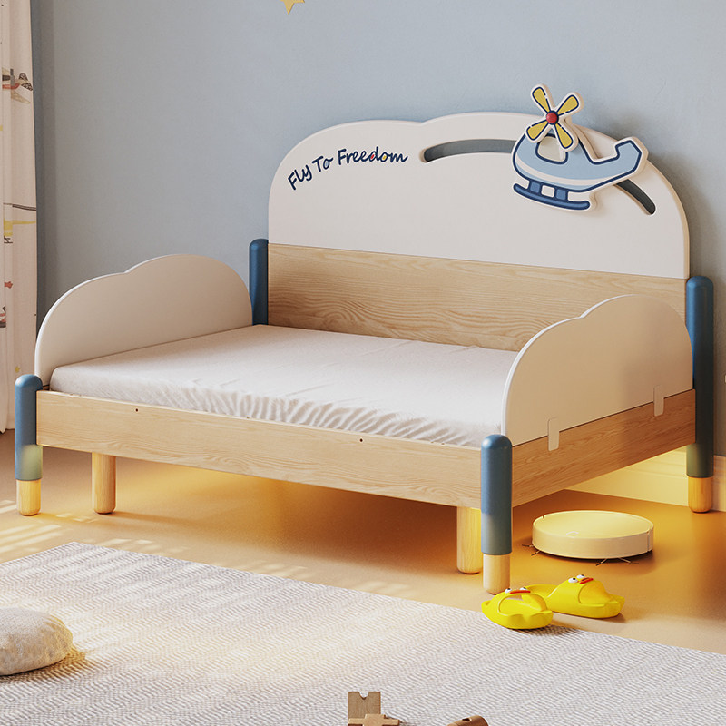 实木儿童伸缩床卡通简约男孩女孩小户型榉木可抽拉围栏安全护栏床