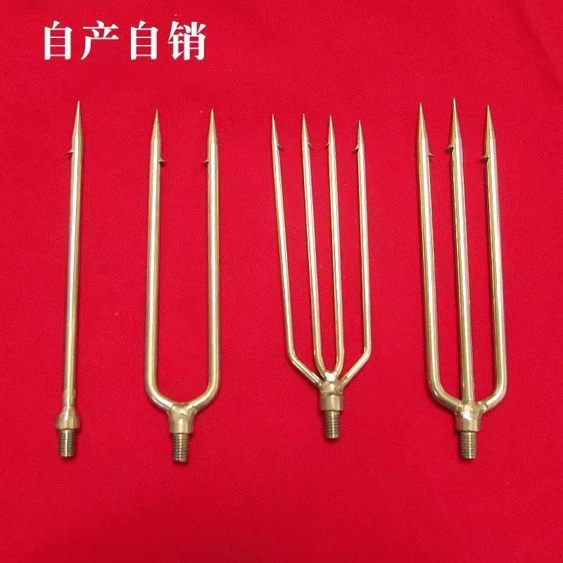 不锈钢倒刺鱼叉泥鳅黄鳝叉不锈钢四齿鱼叉叉头8MM螺丝杆排叉