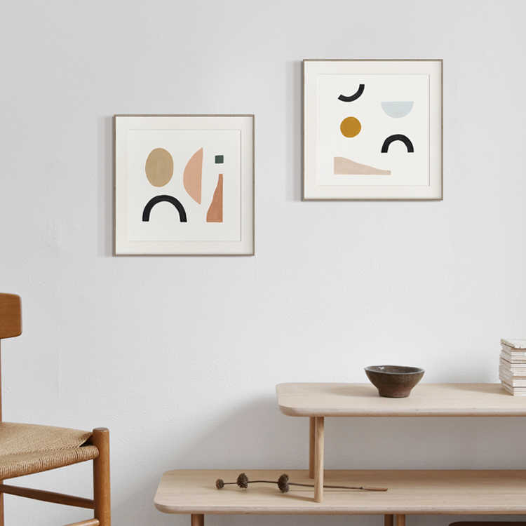 丘山生活抽象色块艺术装饰画组合客厅挂画北欧莫兰迪色正方形小众图片