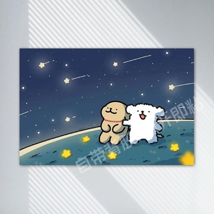 线条小狗海报墙贴马尔济斯房间卧室客厅学生宿舍卡通动漫装饰贴画