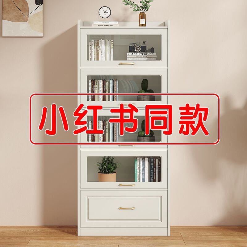书柜现代简约一体整墙轻奢防尘书架玻璃门置物架家用客厅展示柜子