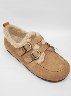 意尔康女靴2025冬季新款加绒女靴时尚百搭平底反绒皮5664AD136063