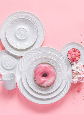 法国柏图 BERNARDAUD 卢浮系列纯白浮雕餐盘家用简约平盘汤盘餐具