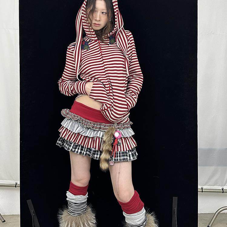 Ttsunami25SS 原创设计可爱粉红色MIU系拼接百褶蛋糕短裙裙子