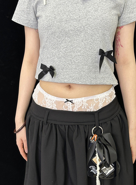 Ttsunami24ss蕾丝网纱打底 蕾丝花边可内外穿搭芭蕾风7分裤打底裤