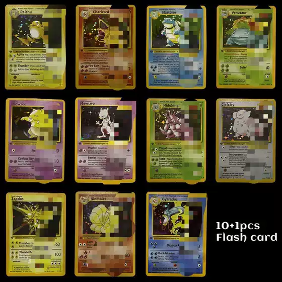 10Pcs+1 New 1996 Years DIY Pokemon Flash Cards Charizard Bla