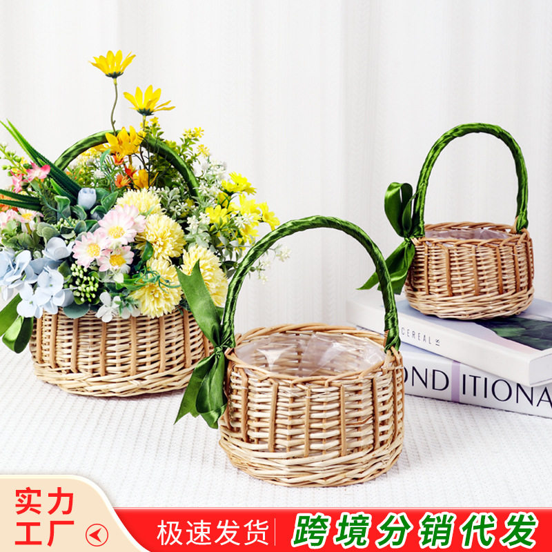 跨境柳编筐编织绿丝带插花篮鸡蛋篮水果节日花篮伴手礼筐子,节庆用品/礼品,伴手礼,淘宝优惠券,粉丝福利购,淘宝优惠卷
