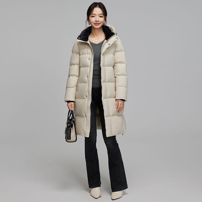 羽物2024秋冬新款300克95白鹅绒中长款极寒羽绒服女显瘦TL23661
