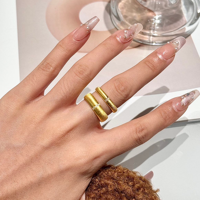 vintage中古戒指复古拉丝戒指纯银女金色回流风叠戴百搭素圈简约