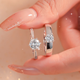 莫桑石对戒结婚一对纯银铂金情侣戒指女仿真钻戒交换对戒婚礼求婚