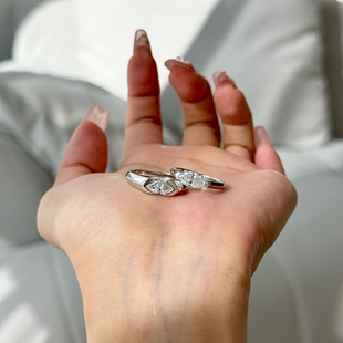 结婚对戒马眼钻戒指纯银情侣仿真一对婚戒闭口高碳钻人工钻石戒指