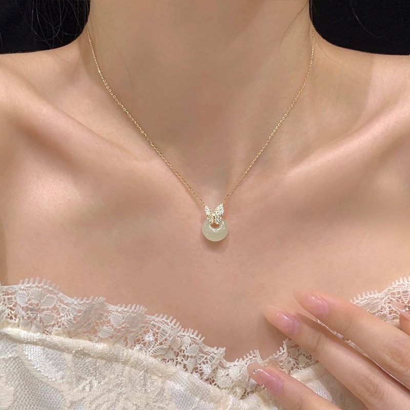 平安扣项链和田玉锁骨链纯银新中式国风项链小众轻奢女生生日礼物