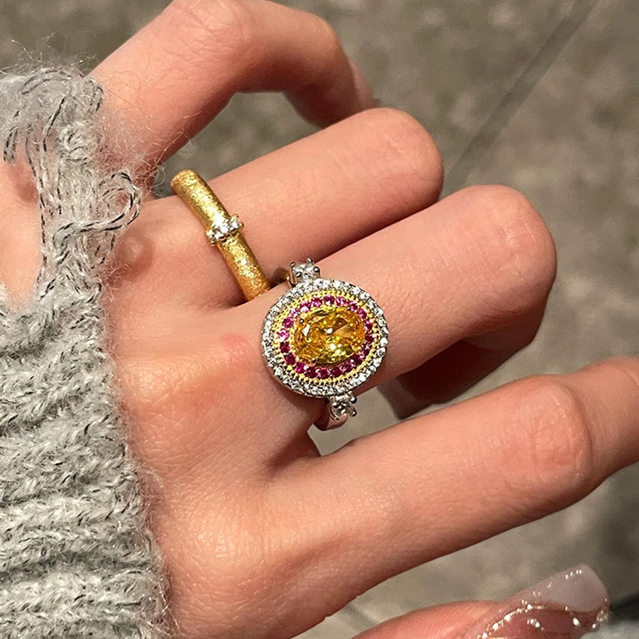 圣彼得堡鸽子蛋钻戒3克拉黄钻戒指复古高级纯银高碳钻vintage戒指