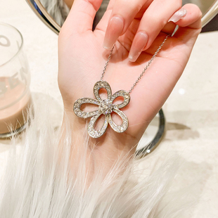 太阳花项链五瓣花毛衣链纯银大花满钻锁骨链百搭小众高级感十字链