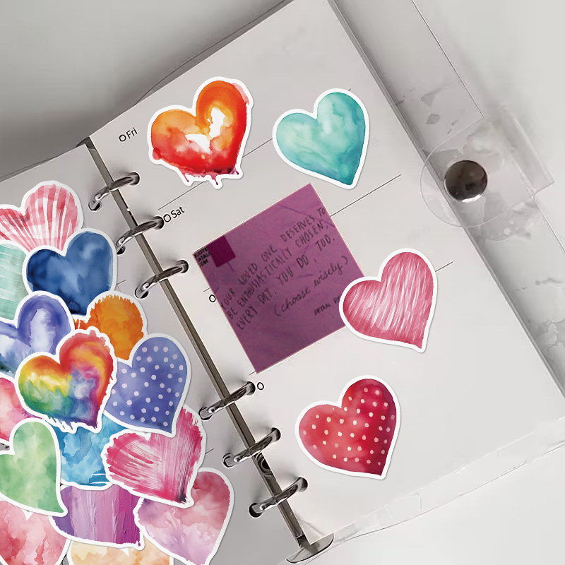 50张水彩画爱心贴纸创意情人节礼物封口贴手机壳diy手账本笔记本电脑水杯防水装饰贴画