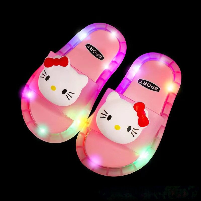 凯蒂猫发光鞋女童凉鞋抖音同款HelloKitty拖鞋水晶鞋闪亮灯会发亮