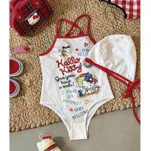 速干泳装 哈喽kt印花游泳衣薄款 连体泳衣宝宝夏款 儿童kitty猫夏季