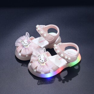 kitty猫亮灯儿童凉鞋韩版卡通凉鞋led发光灯kt儿童沙滩公主鞋宝宝