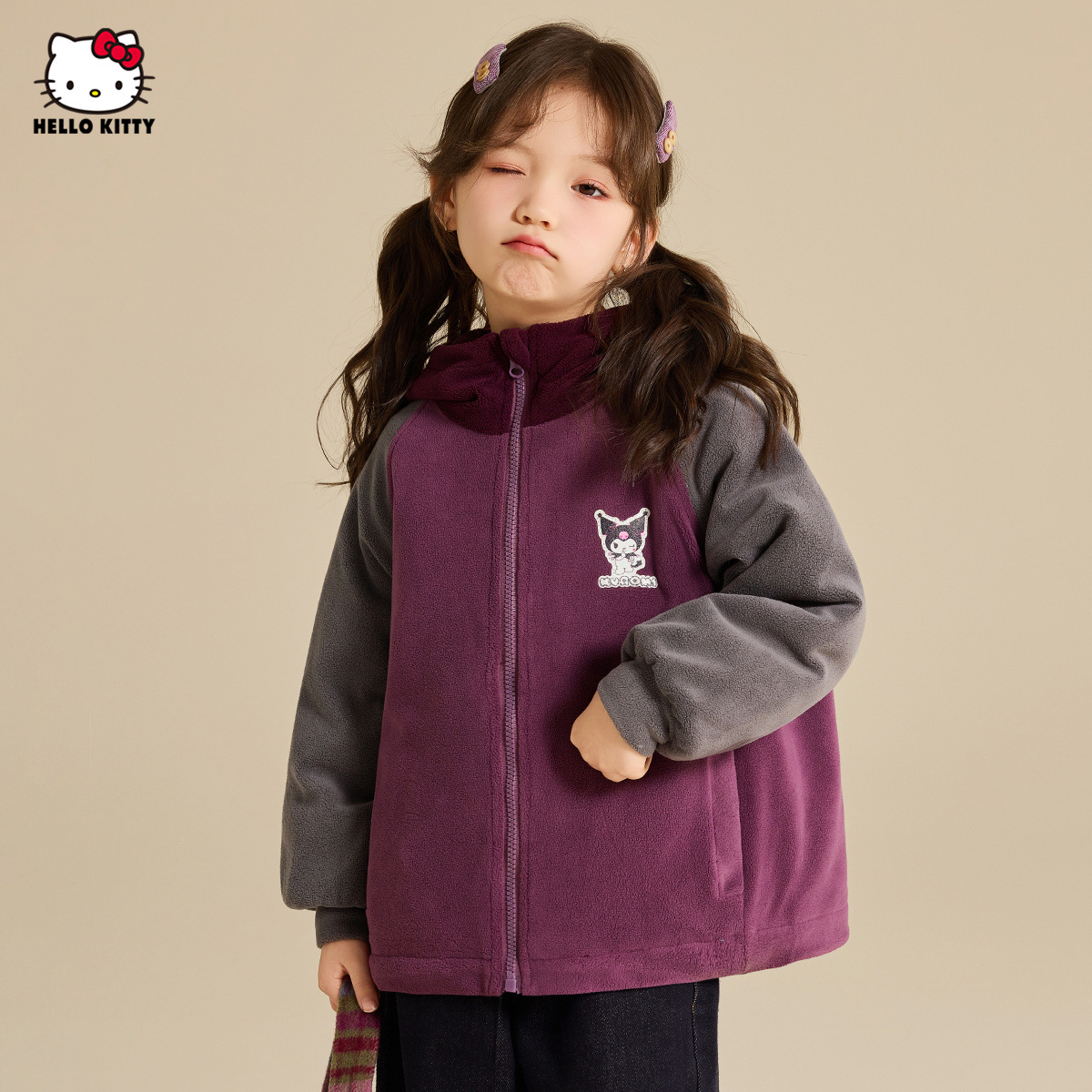 库洛米棉服连帽拼色摇粒绒可爱