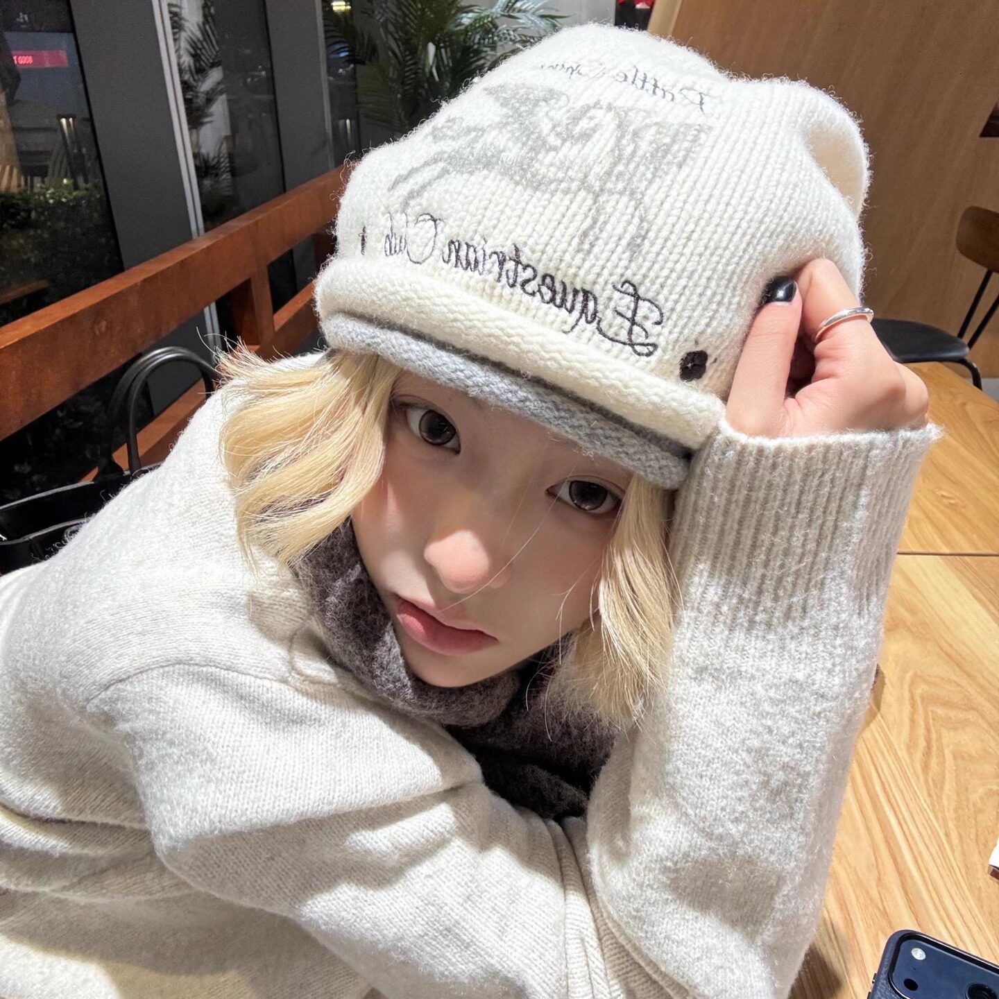 「飞马」双层卷边刺绣纯羊毛冷帽