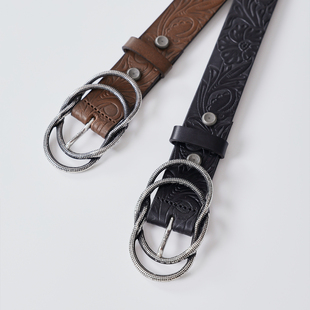 REDRINSE 25aw「银蕨」衔尾蛇花卉西部雕花哑光头层树膏牛皮腰带