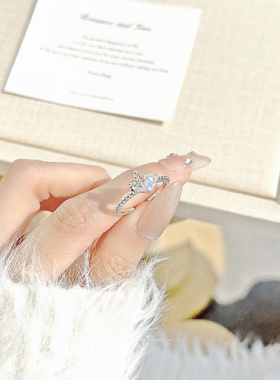 纯银开口甜心蝶恋蝴蝶爱心戒指女