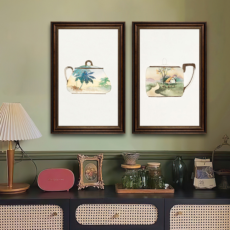 复古花卉餐具餐厅装饰画客厅沙发背景墙挂画南洋中古风卧室床头画图片