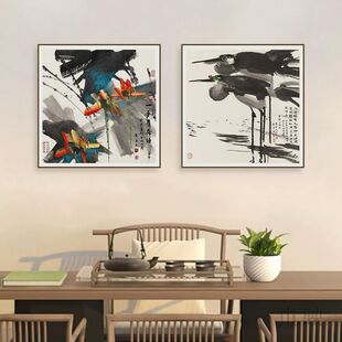 黄永玉装饰画水墨风国画茶室书房背景墙挂画新中式禅意客厅壁画