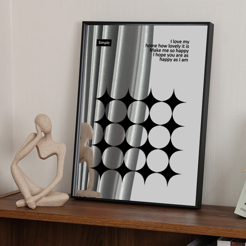 黑白镜子画简约几何装饰画ins风网红挂画梳妆台摆画玄关摆件摆画