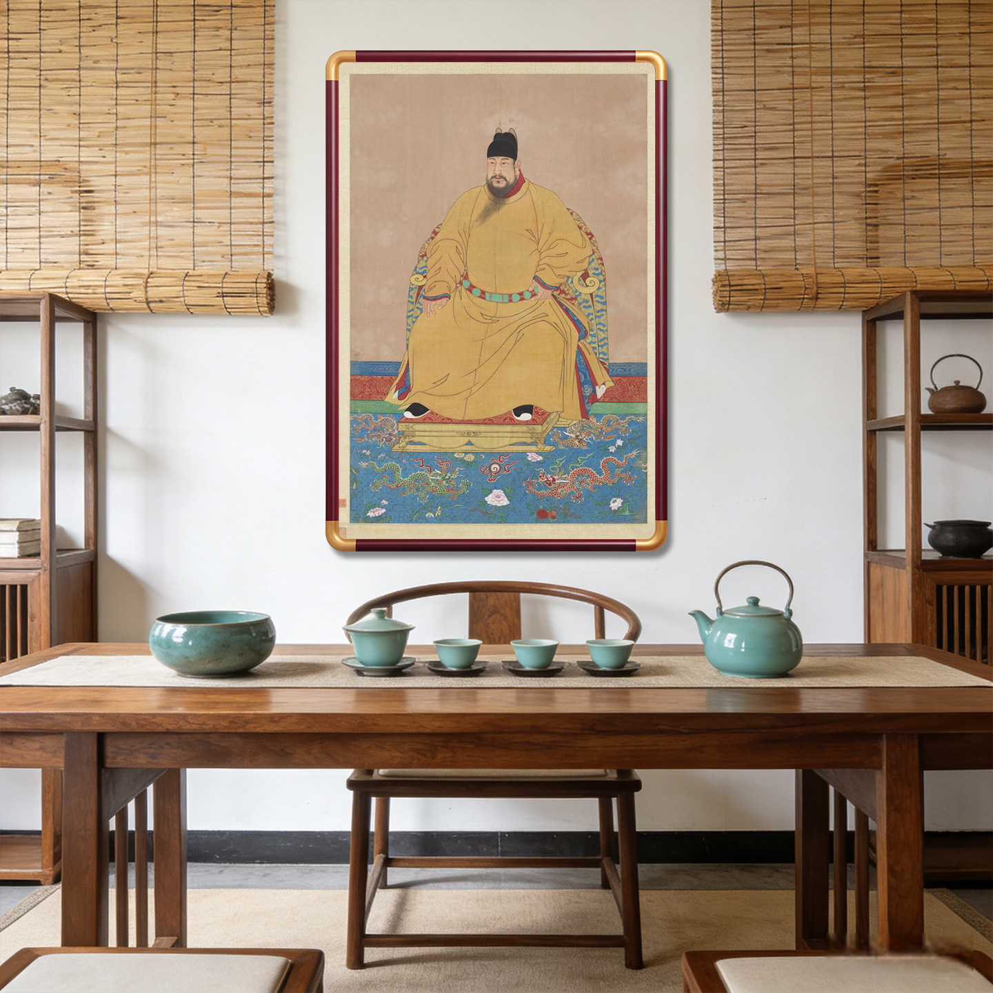 明朝皇帝挂画明太祖朱元璋明成祖画像装饰画客厅茶室中堂实木壁画