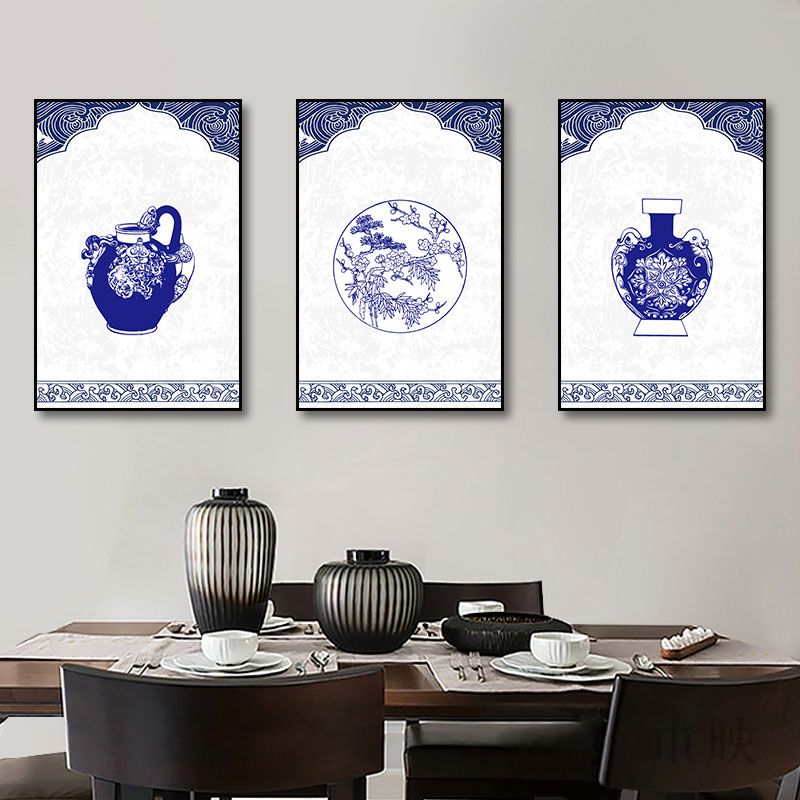 青花瓷装饰画新中式客厅古玩店花瓶挂画饭厅火锅店书房瓷器壁画图片