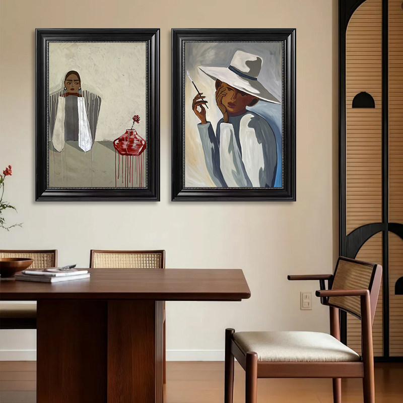 南法戴帽人物装饰画拍照抽象人物塔罗牌挂画咖啡厅餐厅饭厅墙壁画