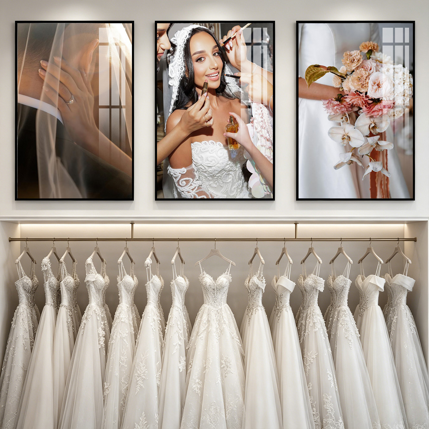 黑白婚纱照装饰画礼服馆背景墙挂画轻奢婚庆影楼摄影工作室壁画