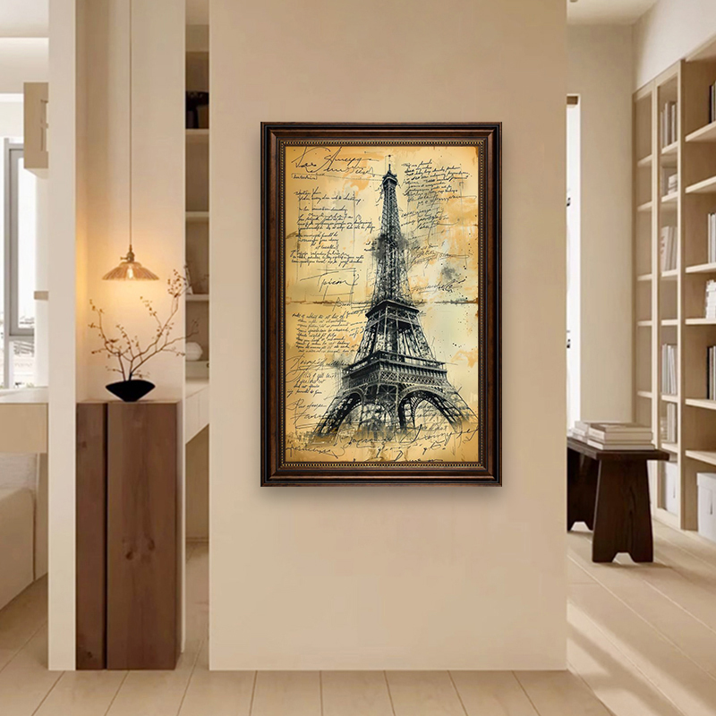 法国埃菲尔铁塔挂画巴黎复古建筑线稿玄关壁画沙发背景墙装饰画图片