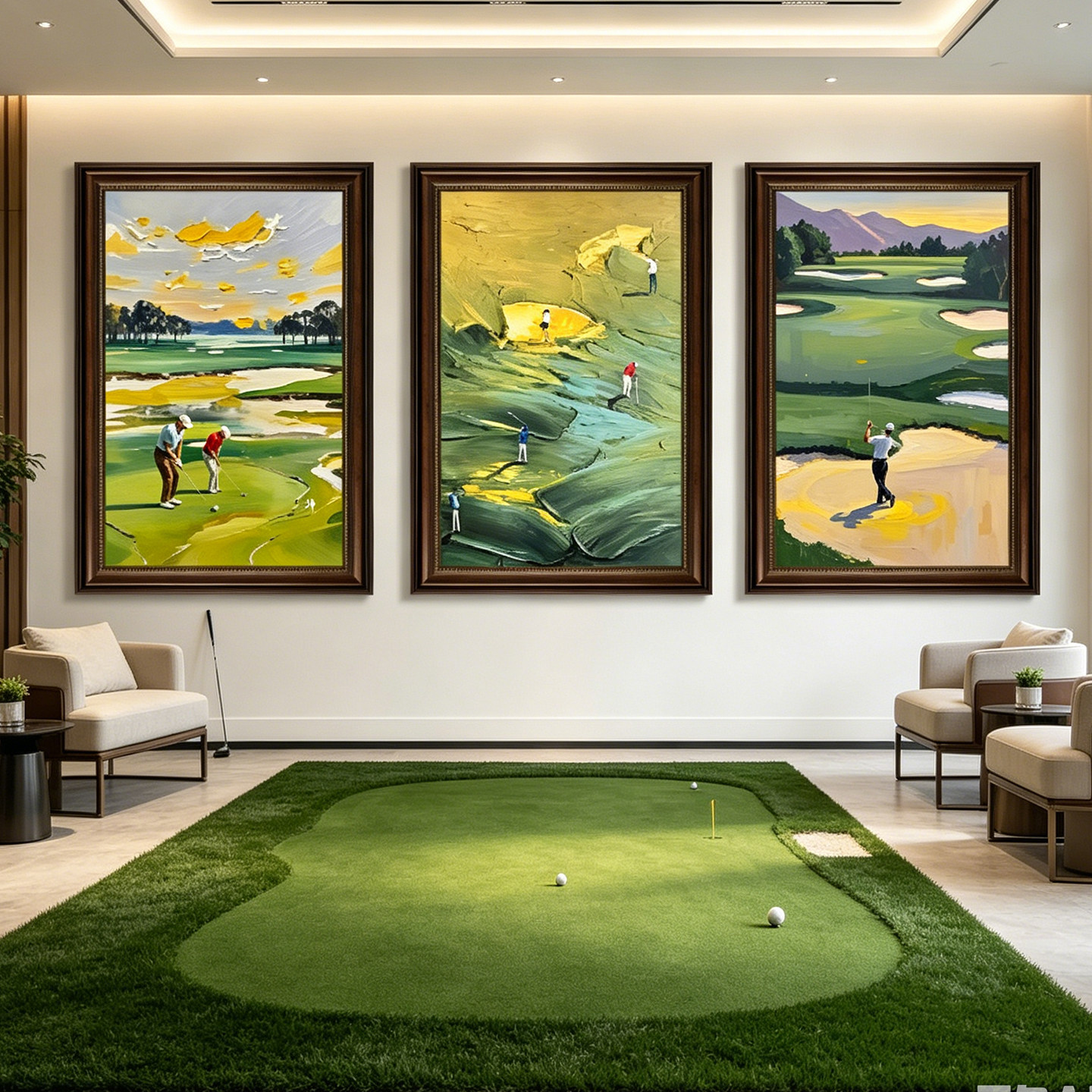 肌理感油画风高尔夫球场装饰画GOLF俱乐部壁画老板办公室运动挂画