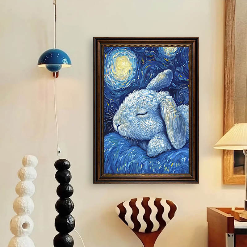 治愈系客厅动物挂画梵高星空油画餐厅壁画高级感沙发背景墙装饰画图片