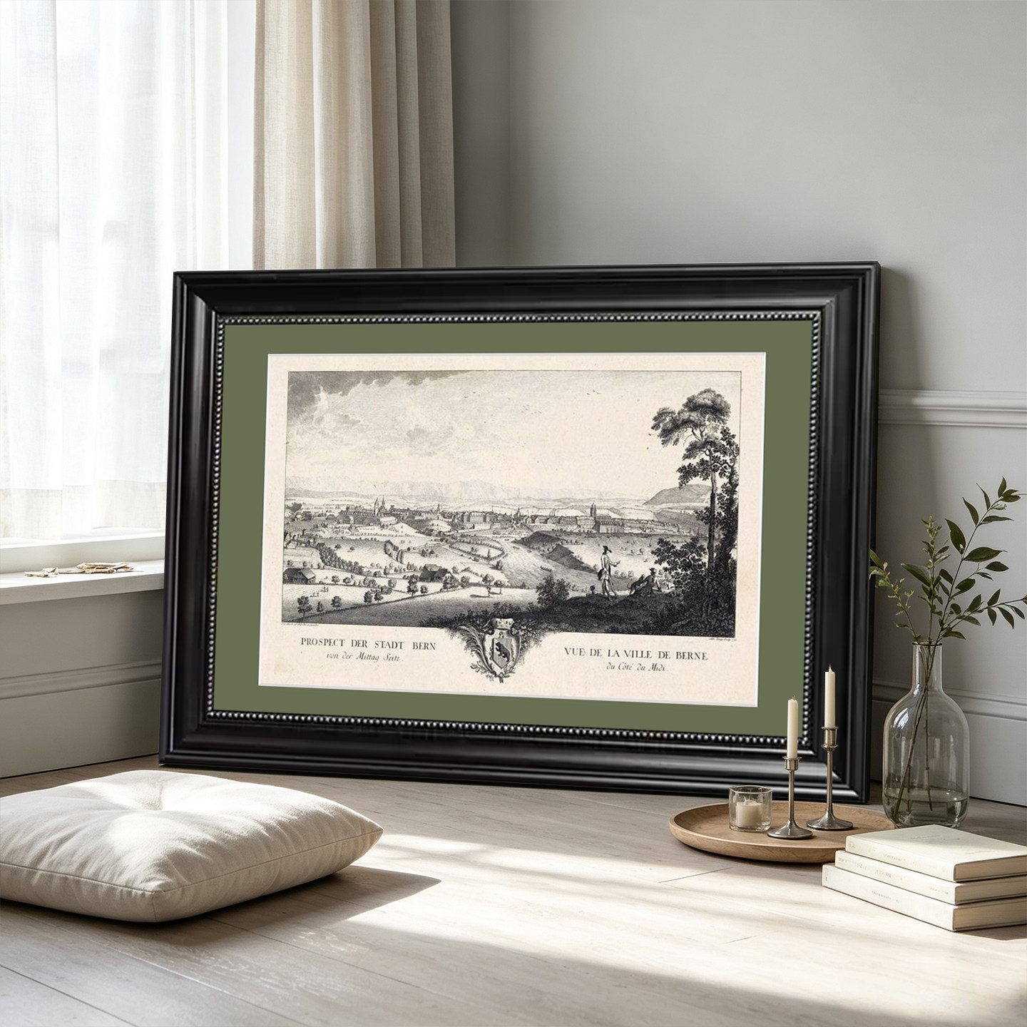 中古风复古欧式风景装饰画古典黑白铜版画伯尔尼老城客厅玄关挂画