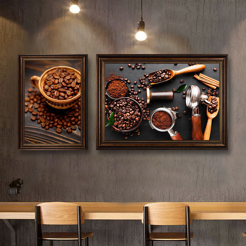 手冲咖啡装饰画美式拿铁coffee厅咖啡豆挂画奶茶饮品店布置墙壁画
