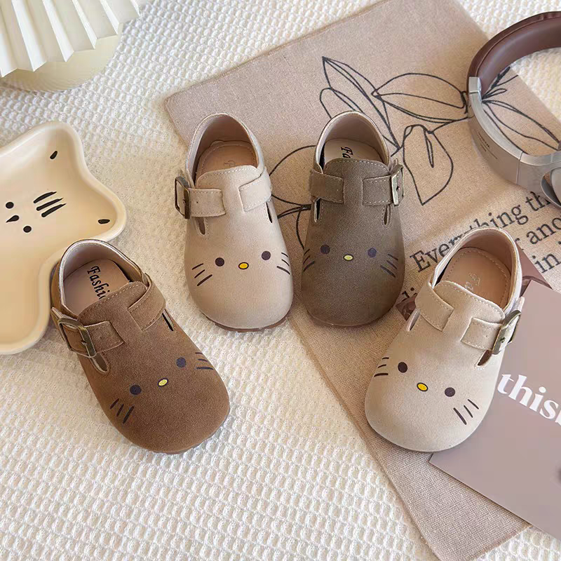 真皮女童勃肯单鞋可爱刺绣猫咪
