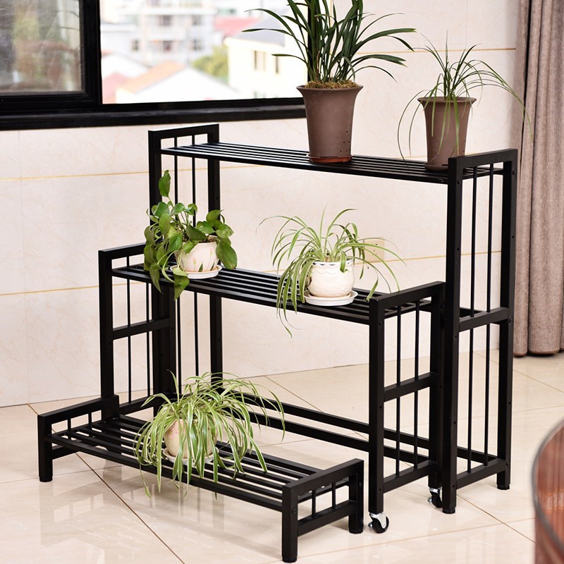 花架阳台铁艺防锈花盆带轮花架子多层室内落地防晒定做置物架移动