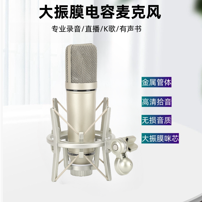 U87专业48V大振膜电容麦克风直播唱歌声卡话筒主播k歌电脑录音麦