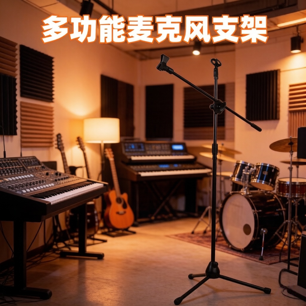 可伸缩麦克风支架K歌舞台演出会议立式话筒架落地式唛架音响加长