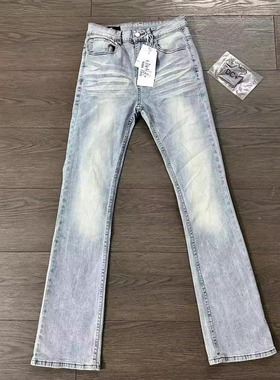 纪璇自主美式高街517cleanfit风猫须冰蓝微喇弹力修身牛仔裤男潮